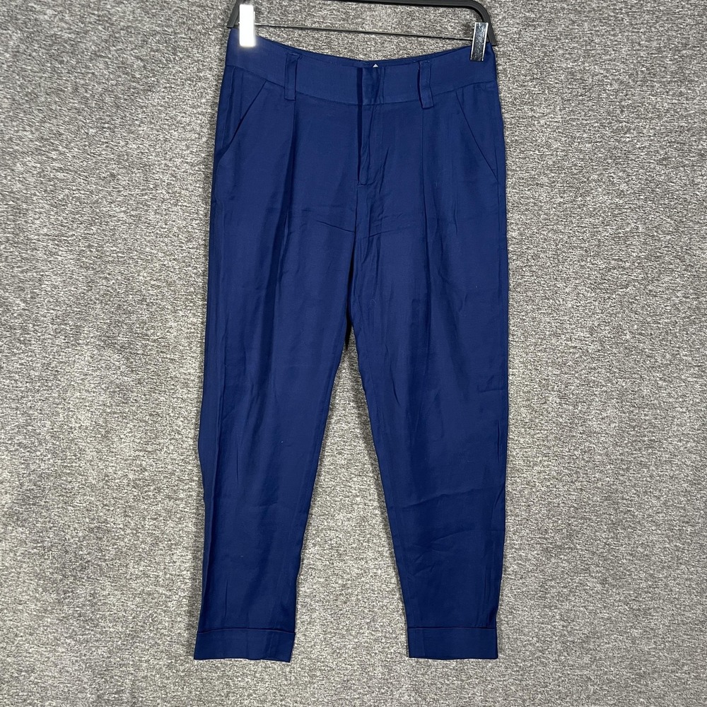 Alice + Olivia Pants Womens 0 Blue Pleated Tapered Dress Ankle Twill Stretch USA